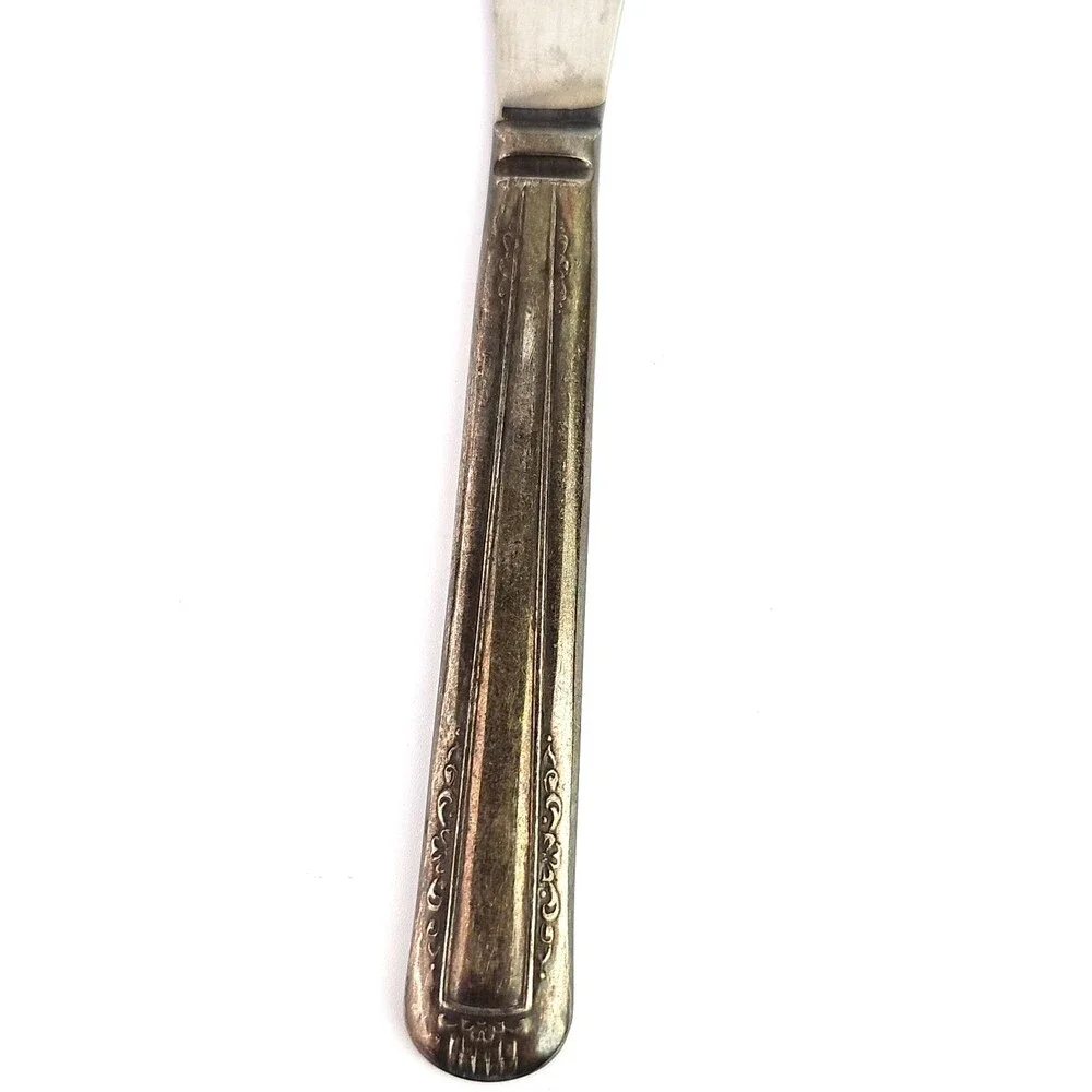 Vintage Silverplate Knife Set of 3 Vertical Ridge Engrave Flowers Vines